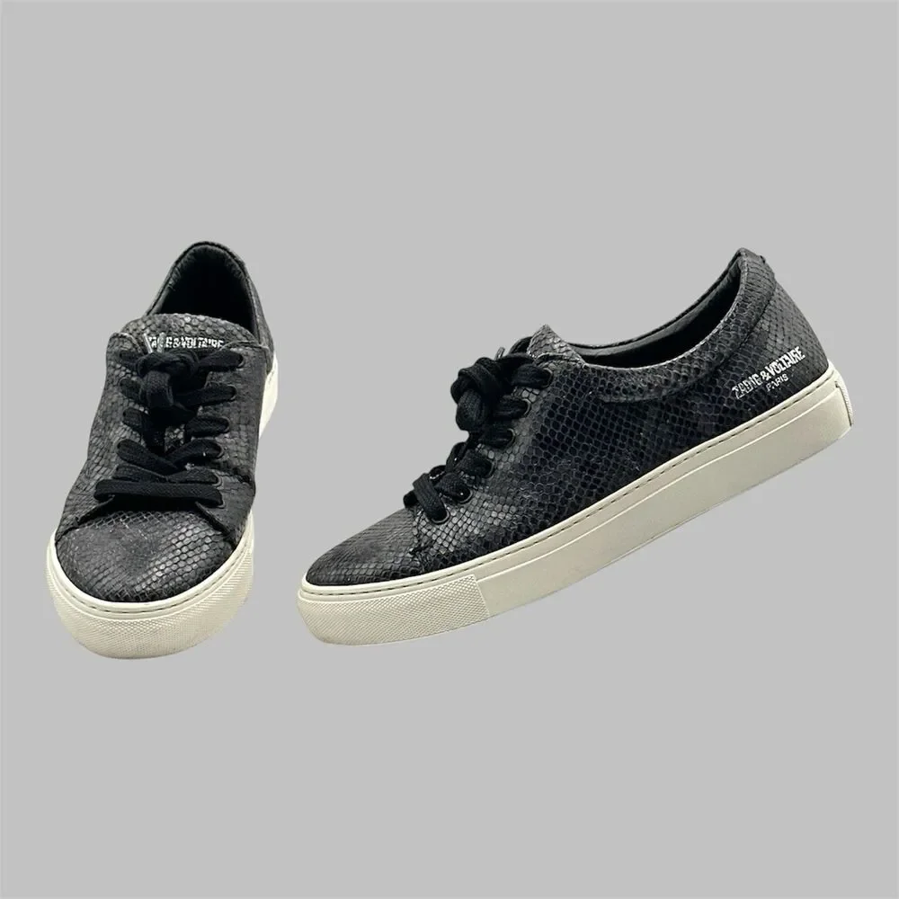 ZADIG & VOLTAIRE Shoes Black Python Snake Skin Leather Sneakers Size 41 / US 10